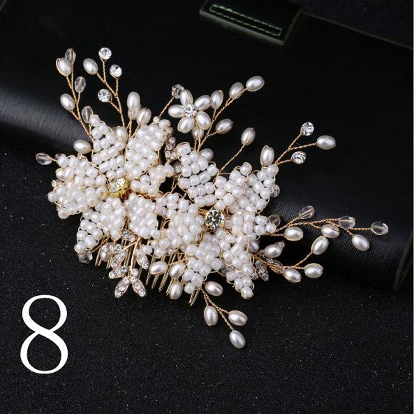 Women Bridal Ivory Red Flower Hair Comb Crystal Tiara Pearls Gorgeous Hair jewellry Wedding Party Decoration Accessories: 8