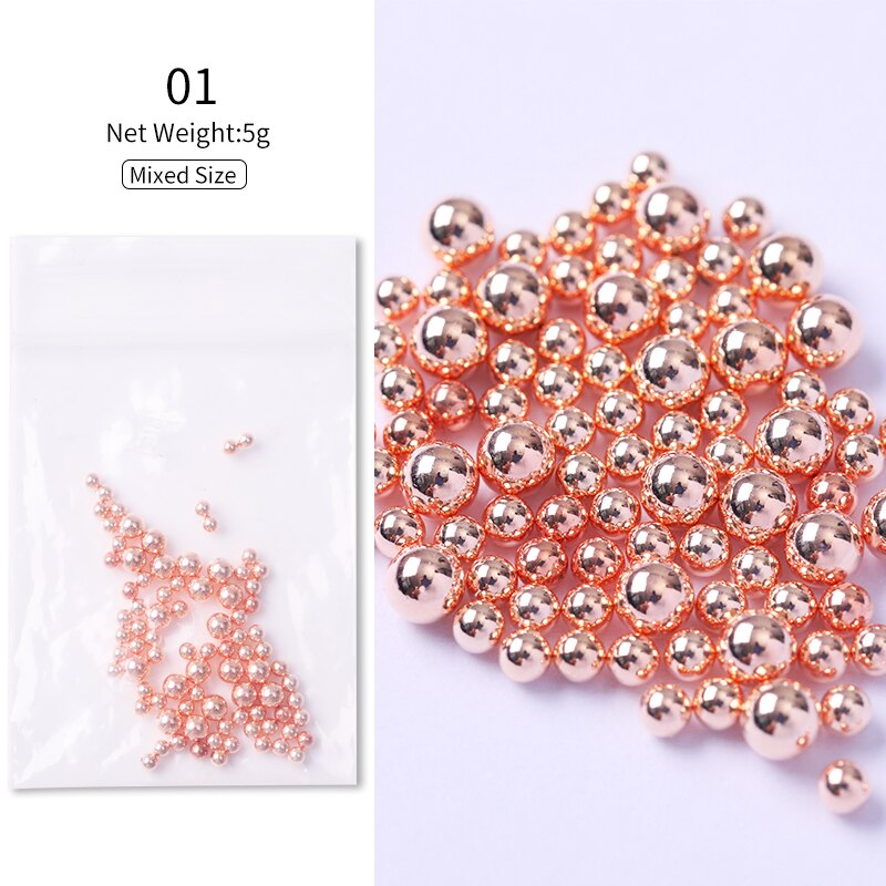 1 sac or Rose argent Nail Art minuscule 3D DesignMini acier Caviar perles multi-taille rondes boules bijoux manucure bricolage décoration: 01