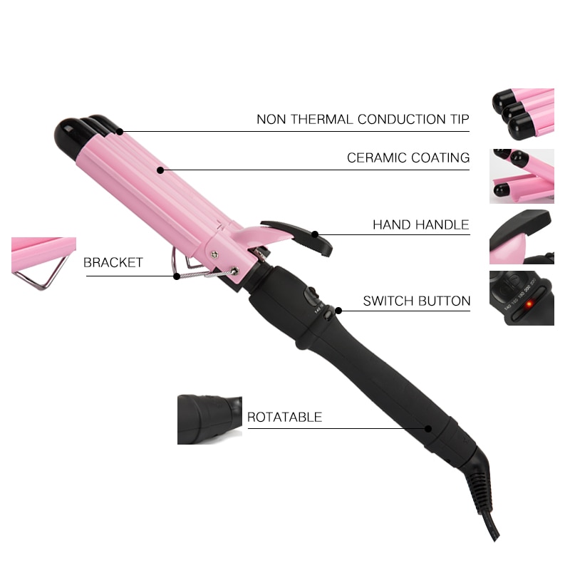 110-220v Hair Curling Iron Ceramic Triple Barrel Hair Curler Deep Pearl Waving Curly Styling Tool Splint Wave Wand