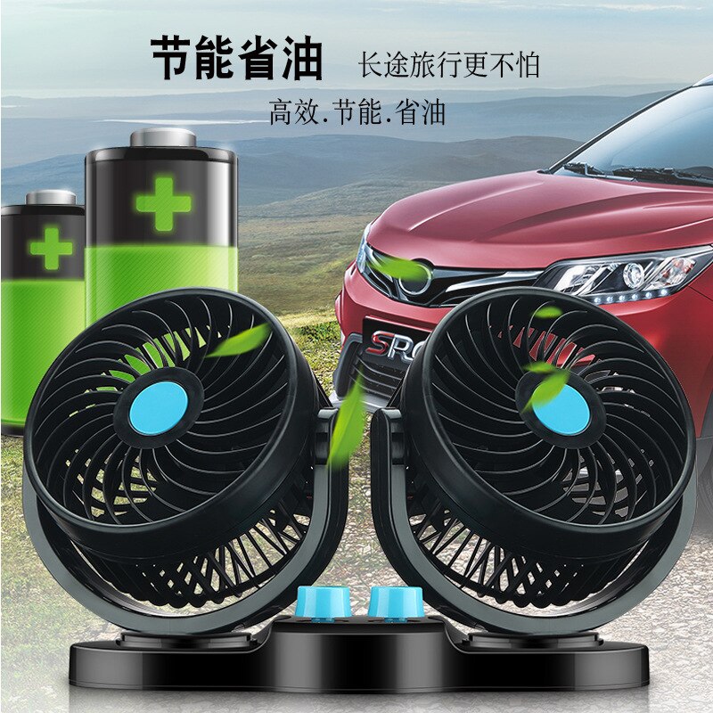 Ventilador para vehículo de carga grande 24v voltios 12v refrigeración pequeña furgoneta doble cabezal coche fuerte ventilador eléctrico USB
