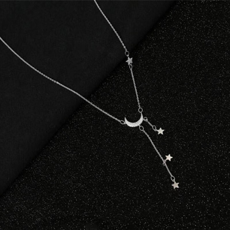 Zoete Zilveren Kleur Ster Maan Kwastje Kettingen Voor Vrouwen Choker Collares Bruiloft Sieraden: SILVER