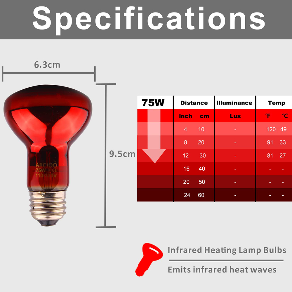 Lampe chauffante rouge 220-240V, 25W 50W 75W 100W, ampoule d'isolation infrarouge pour Reptiles amphibiens, serpent, lézards, bétail