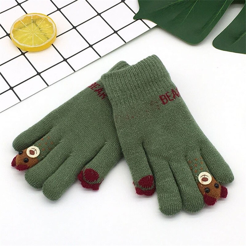 Winter Warme Handschoenen Voor Kinderen 3-8years Verdikte Kids Baby Wanten Buitensporten Vingertop Beer Dubbele Leuke Handschoenen: E