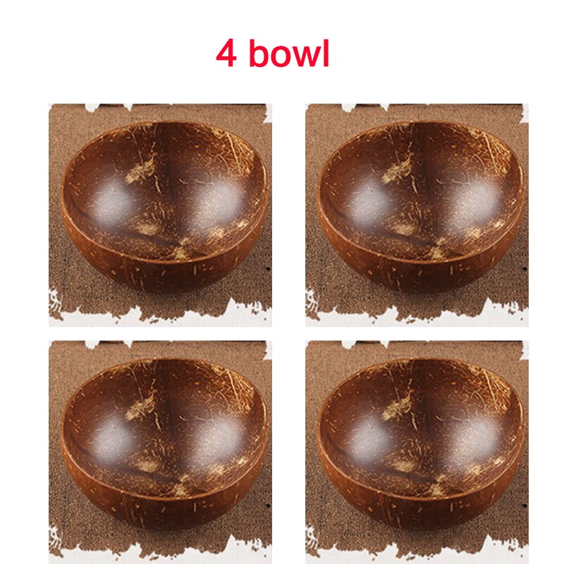 Juego de cuencos de coco Natural, cuchara para fruta, ensalada, fideo, tazón de arroz, Artesanías hechas a mano de madera, vajilla de estilo japonés para restaurante: 4 bowl
