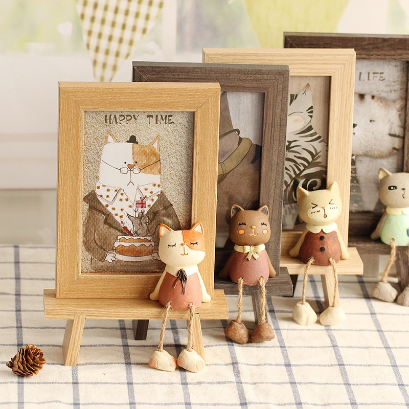 6 Inch Japanese Wood Resin 3D Cartoon Cute Cat Photo Frame Cartoon Desktop Frames Home Decor for Livingroom Kids