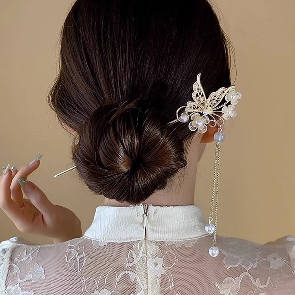 Horquilla china antigua para mujer, palo de pelo Hanfu de palacio con borlas, estilo chino, pinza para el pelo tradicional, 1 ud.