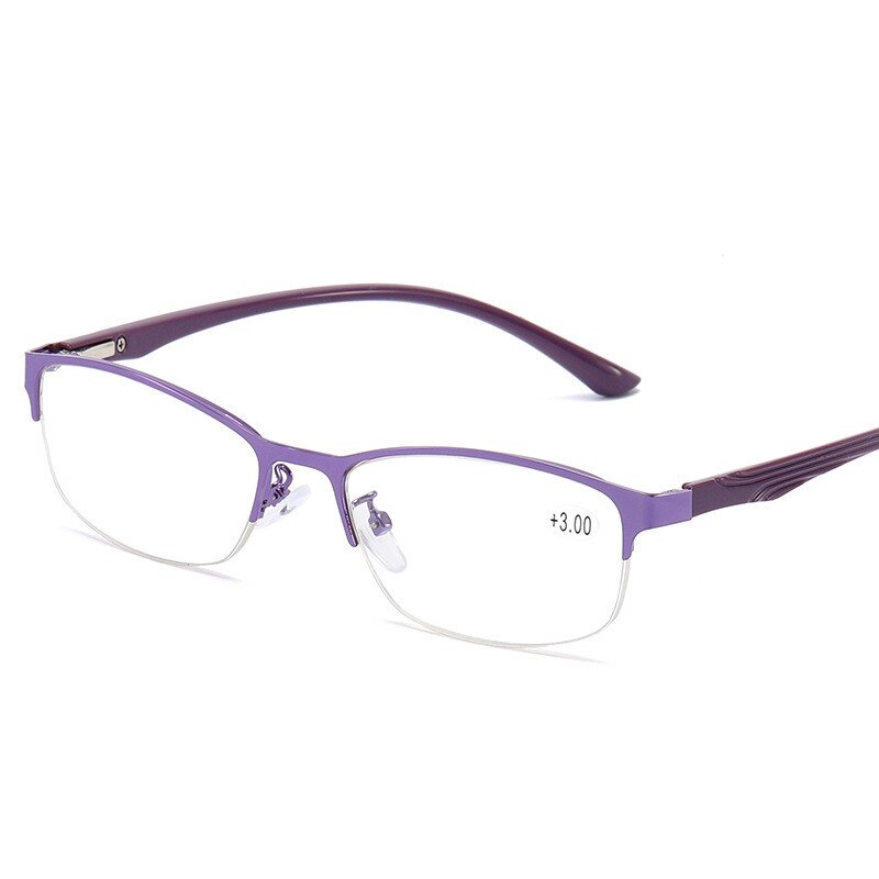Ahora metall katt ögon läsglasögon halv båge klar lins prebyopi glasögon glasögon hyperopia glasögon  +1.0 to 4.0: +100 / Lila