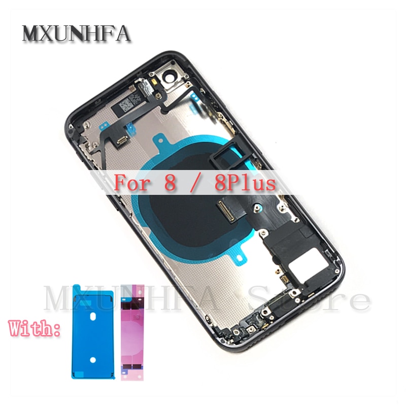 Full Housing for iPhone 8 Plus 8G 8P Back Glass Battery Door Rear Cover Middle Frame Chassis + Flex Cable Assembly Replacement