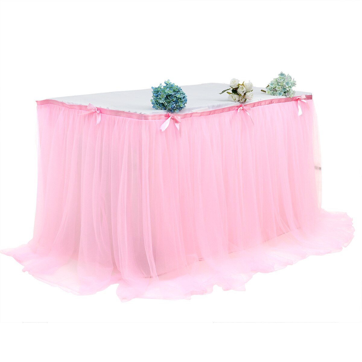 Tutu Tulle Table Skirt Tableware Lace Cover Baby Shower Home Decor Table Skirting Birthday Party decor Wedding table petticoat: Powder