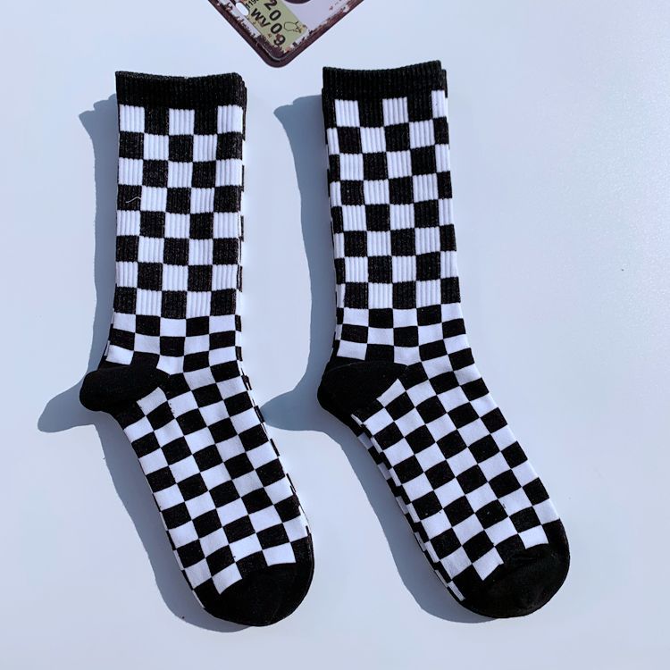 Korea Harajuku Überprüfen Socken Straße Sport Druck Skateboard Socken Hüfte hüpfen Geometrische Schachbrett Hüfte hüpfen Socken: 1