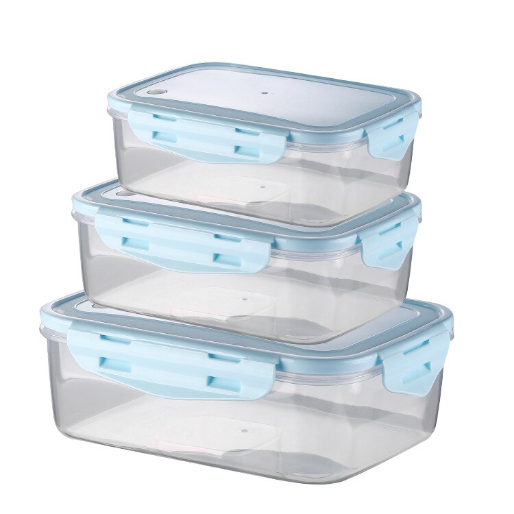 3Pcs Rectangle/Square Plastic Storage Container Set Lunch Box Food Storage Boxes Kitchen Accessories Organizer for Picnic: Rectangle 3Pcs Blue