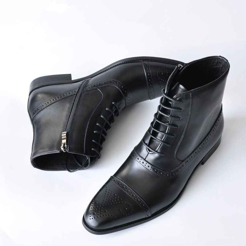 Botas de invierno para hombre de Bullock, botas cálidas para hombre con cordones, zapatos informales de cuero para hombre, botas altas de piel para nieve, calzado de talla grande yuj89: Black / 9.5