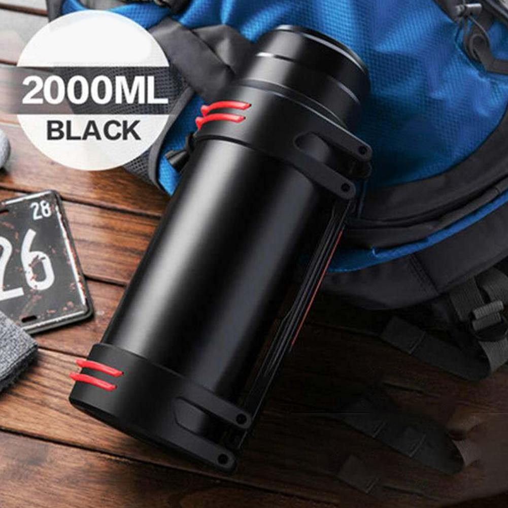 2.5L Thermos Bottle Large Capacity Stainless Steel Vacuum Flask Travel Coffee Thermo Mug School Insulated Bottle Car Home Use: Black