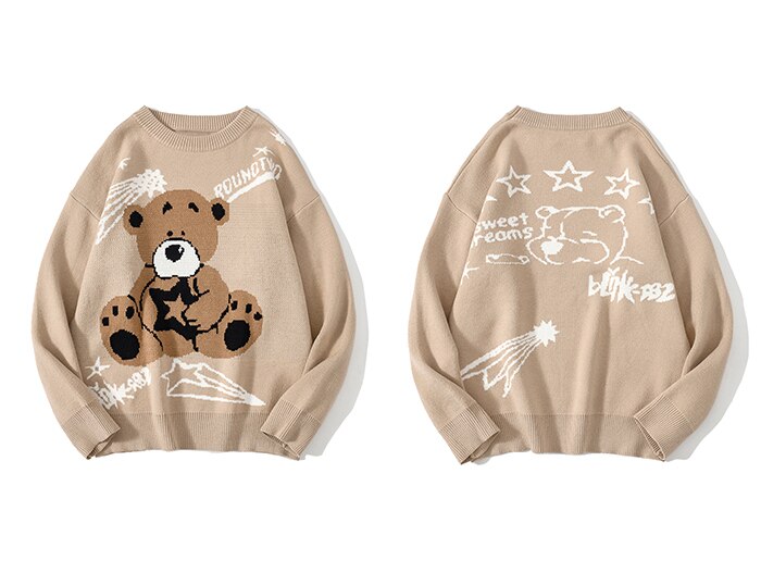 Suéter estampado de oso Harajuku para hombre, ropa informal estilo Hip Hop, algodón, holgado, Otoño,: Khaki / S