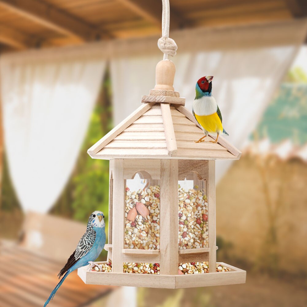 Wooden Bird Feeder House Nest Wild Bird Feed Dispenser Wooden Bird Feeder Bird House With Roof Bird Home Garden Yard Decoration