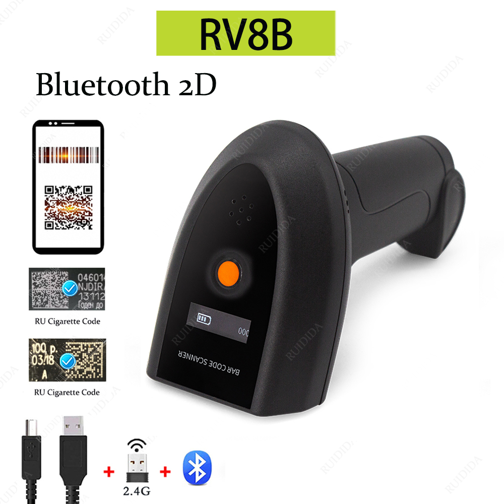 Bar Scanenr Draadloze 2d Barcode Scanner Bluetooth Barcode Reader Code Scanner Draadloze Code Reader 2d Handheld Qr Code Scanner: RV8B 2D Bluetooth