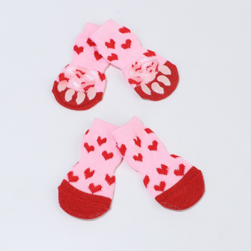 Calcetines antideslizantes de invierno para mascotas, medias gruesas protectoras para perros, botines, accesorios para gatos pequeños, Chihuahua, producto para mascotas, 4 Uds.: Pink / S