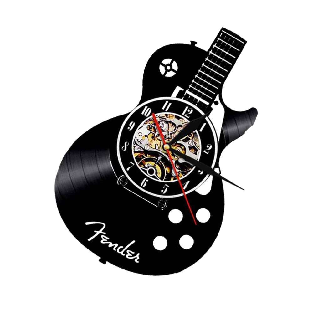 Gitarrform väggklocka vinylskiva väggklocka vardagsrum vägg hängande klocka (utan lampa sändning utan batteri)