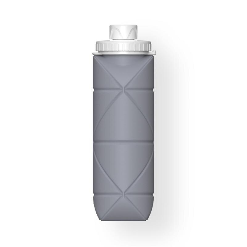 Botella de agua fría plegable para viaje, bote de plástico de silicona para alimentos, taza de agua práctica retráctil con cuerda: gray