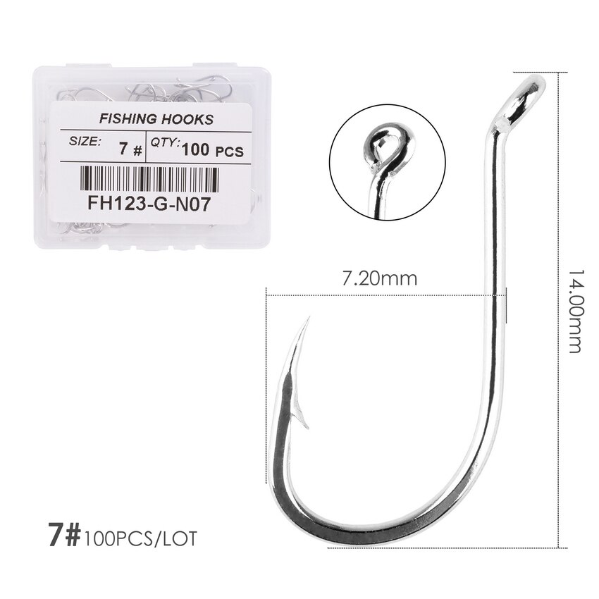 100pcs/ Box Octopus Fishing Hooks High Carbon Chmical Sharpen Barbed Circle Hook Tackle Set 5C Point Hardness Supplier Fishhooks: Size 7