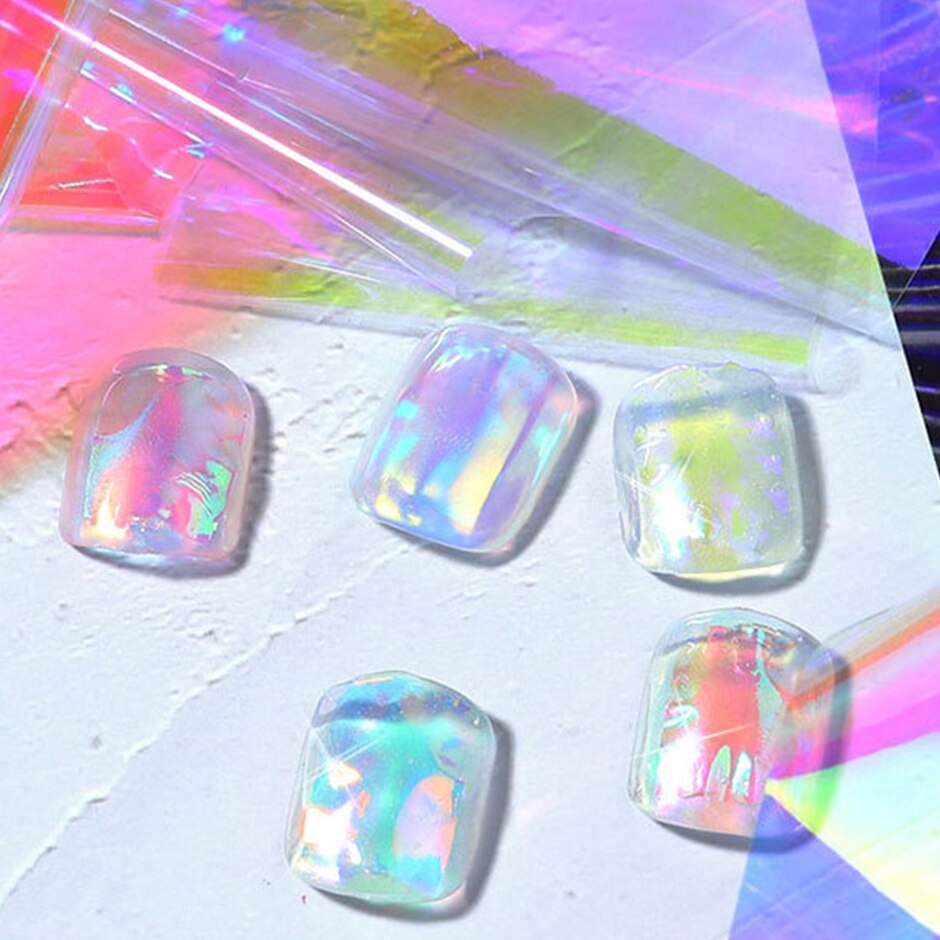 Aurora Nail Foils Shattered Glass Nail Art Marble Holographic Cellophane Paper Nail Sticker Summer Manicure Clear GL1900
