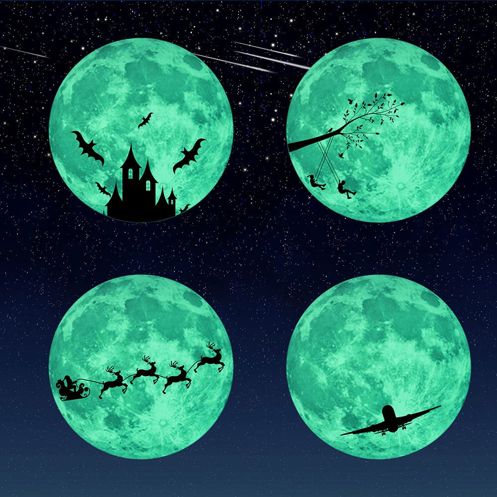 30Cm Lichtgevende Maan Kasteel Gloeiende Stickers Glow In The Dark Moon Muursticker Kerst Decor Home Decoratie Accessoires