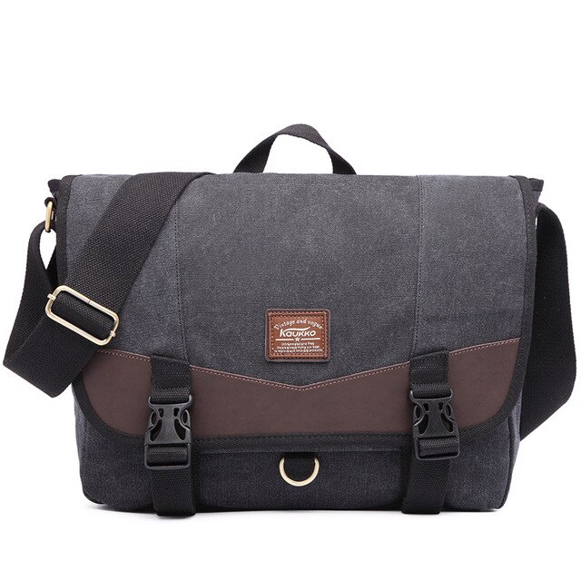 Kaukko canvas schoudertas, casual dagrugzak, laptoptas, crossbodytas, messenger bags, reistas, zakelijk, sporttas: Zwart