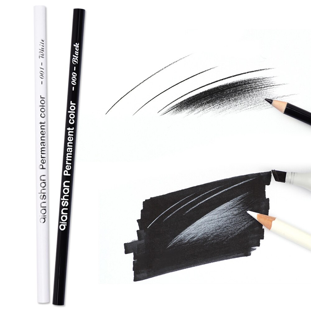 5Pcs Zwart Wit Kleur Potloden-Permanente Kleur Tekening Potlood Olie gebaseerde Houten Kleurpotloden, 2 kleuren van 3 Wit, 2 Zwarte