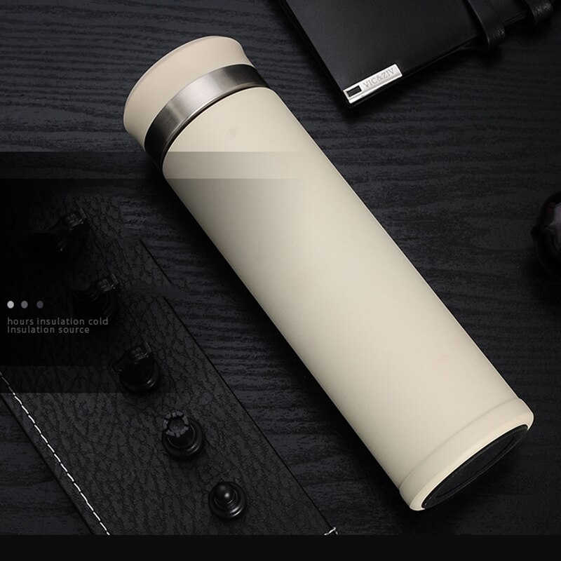 500ML Stainless Steel LED Digital Smart Cup Thermo Water Bottle Travel Cup Intelligent Temperature Measuring Cup: White