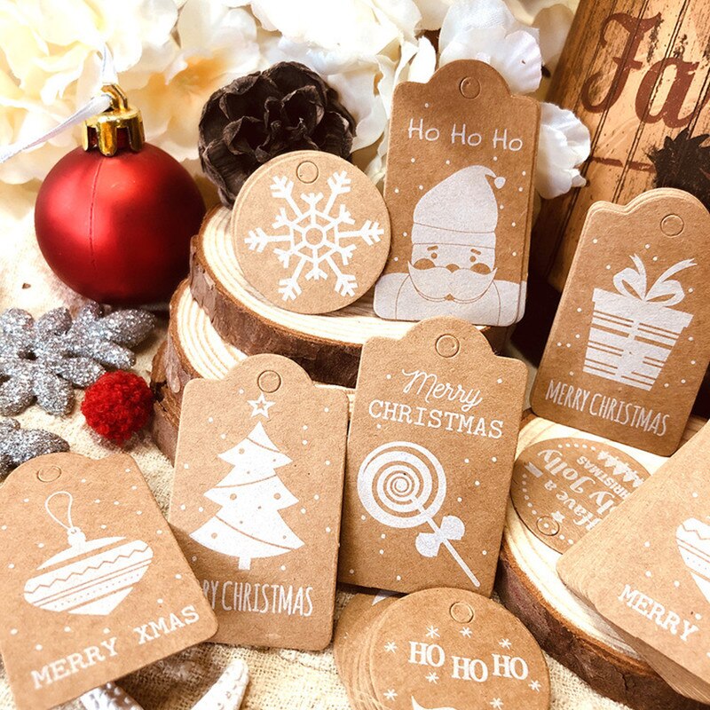 50 Stuks Multi Stijl Kraftpapier Kerst Tag Card + Hennep Touw Kerst Product Set Diy Handgemaakte Ambachten Hangen tag Etiketten