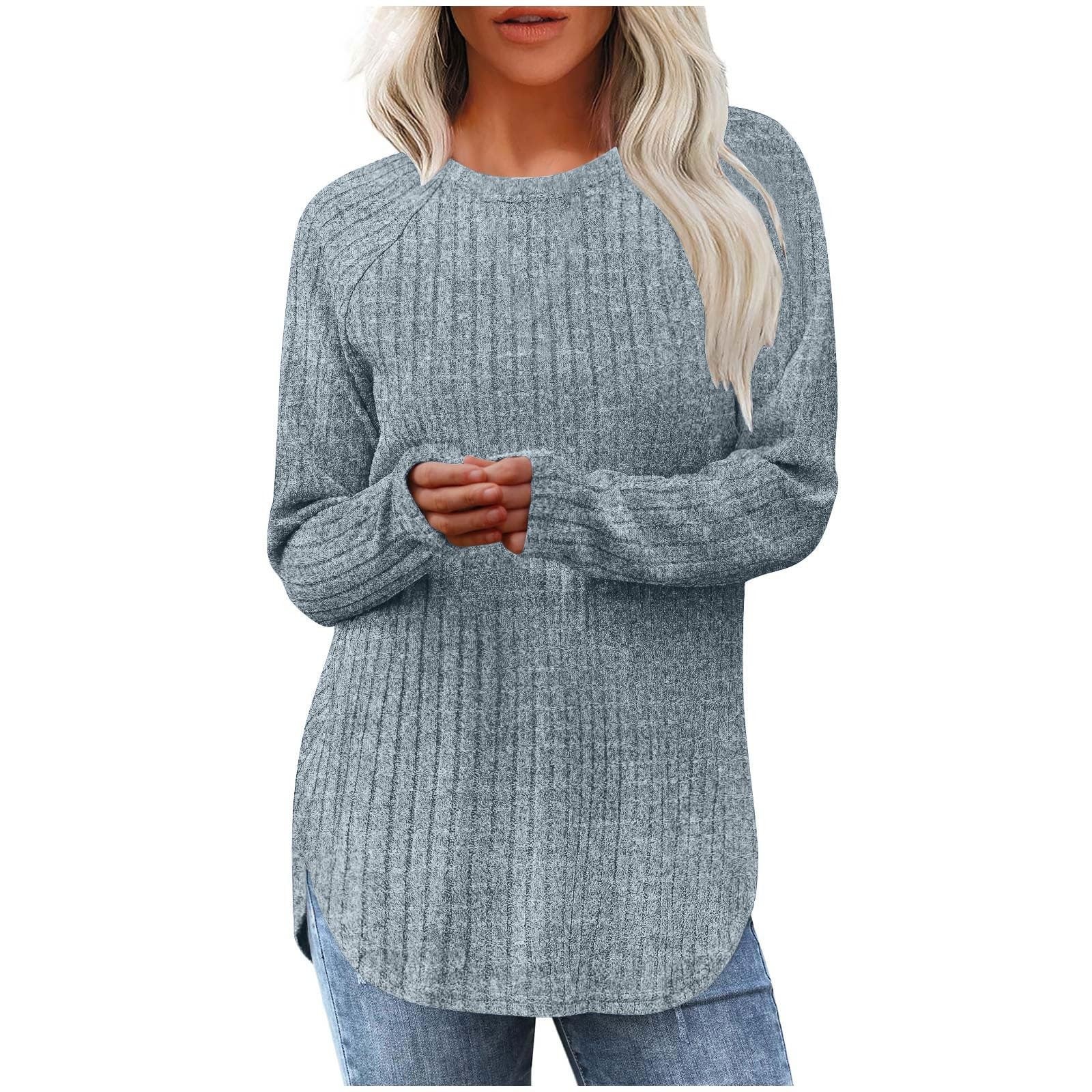 Sweat-shirts pour femmes à manches longues col rond pull décontracté solide tunique hauts femmes sweats femmes vêtements d'hiver liquidation: S / Bleu clair
