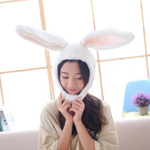 Japanese Cute Plush Funny Eastern Bunny Ears Cap Mask Adult Kids Halloween Party Cosplay Animal Hood Hat Winter Warm Costume: White