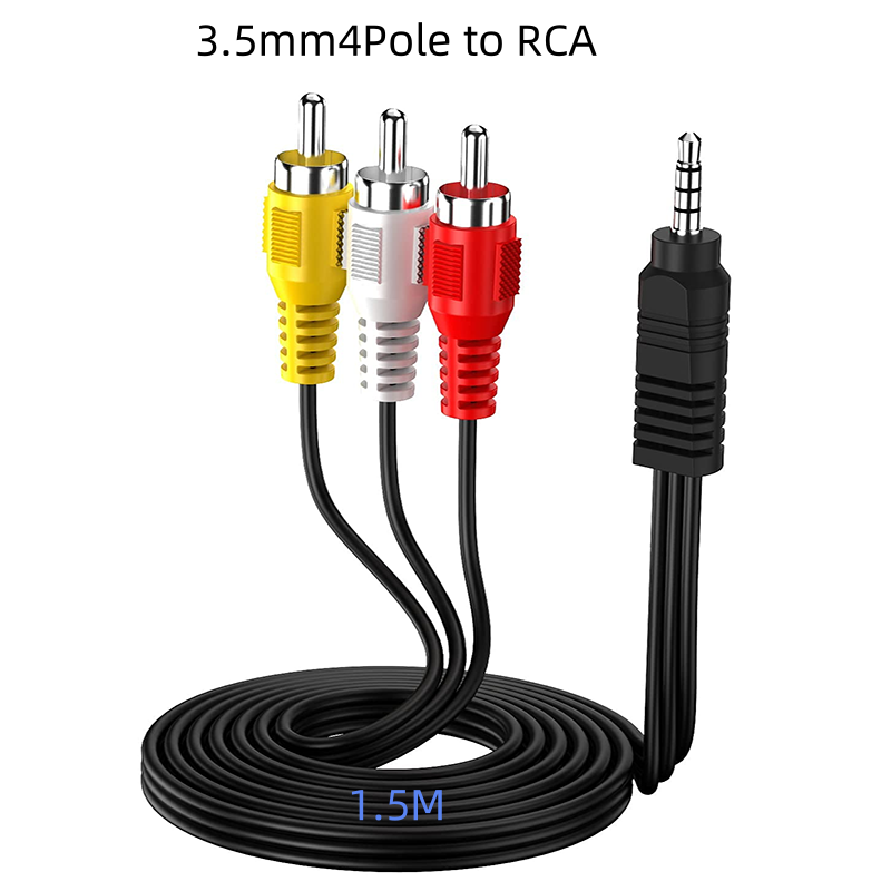 Cavo di uscita audio video AV da 4 poli da 3,5 mm a 3RCA, cavo da 1/8" TRRS a 3 RCA maschio per videocamera set-top box TV