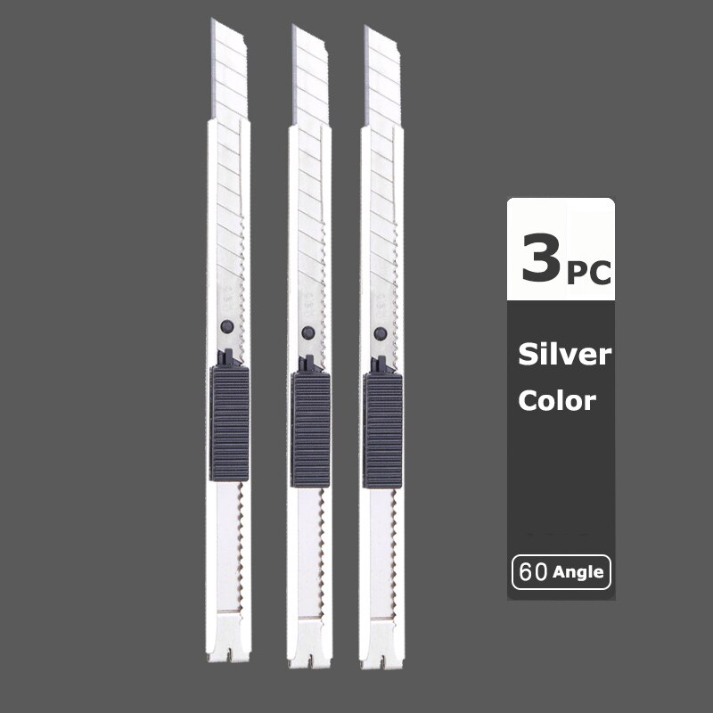 Deli Metal Utility Knife Pocket Knives Retractable Paper нож Unboxing Cutter Self-Locking 60 Sharp Angle Office Supplies: 3Silver Knife