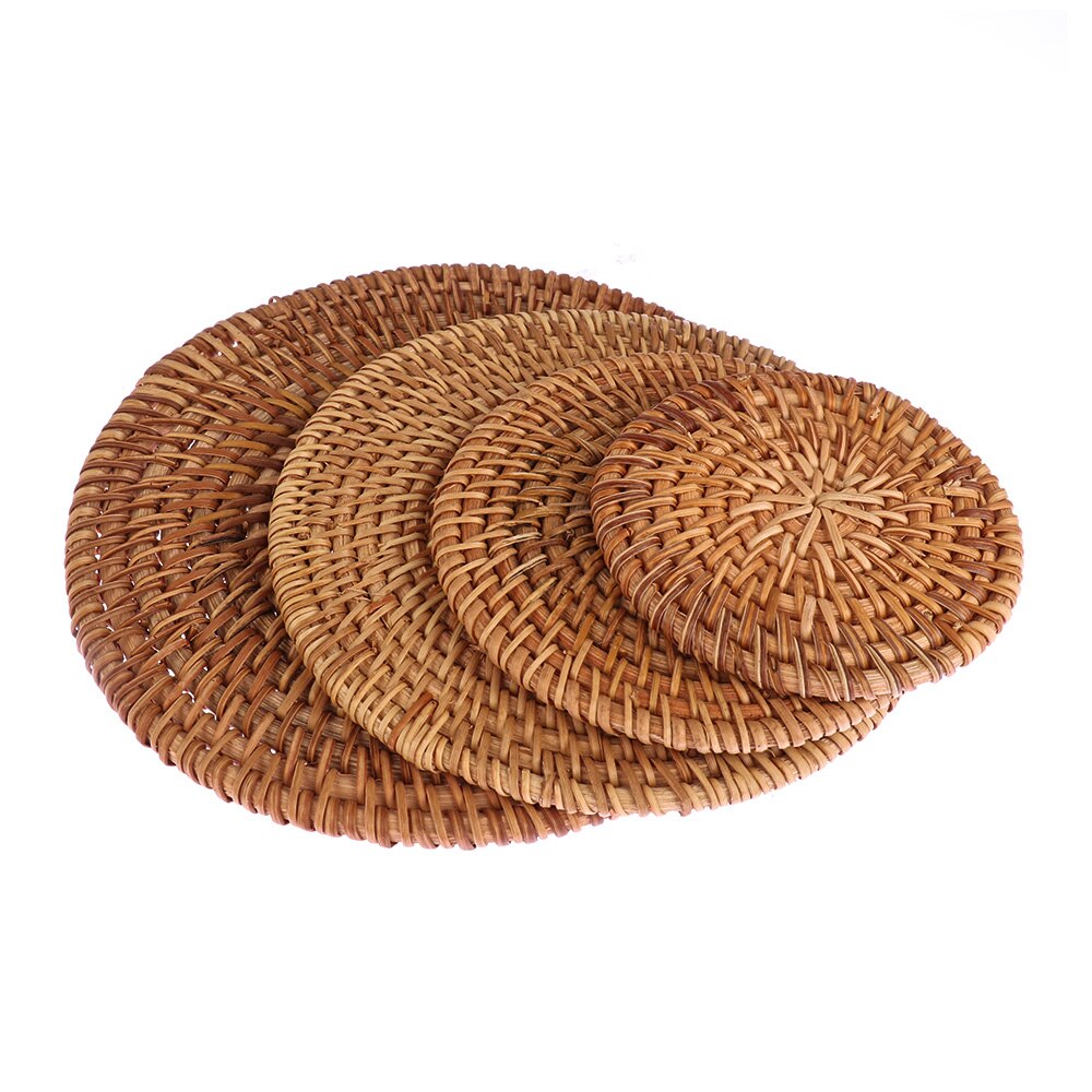 1PC Natural Rattan Coasters Placemats Bowl Pad Kitchen Table Mats Round Insulation Table Padding Cup Mat Handmade Rattan Coaster