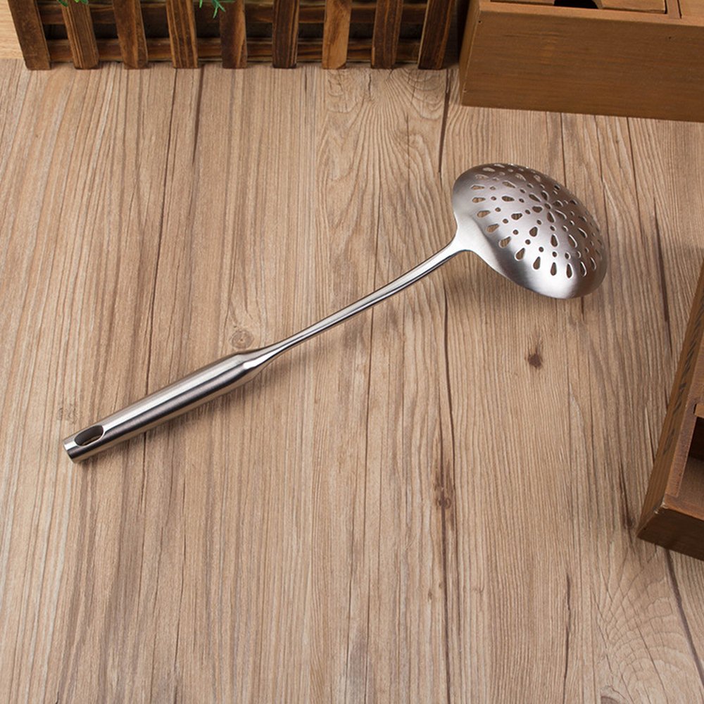 Rvs Pollepel Vergiet Custom Lepel Lange Ondiepe Mond Lepel met Uitloop Ingelaste Soep Filter Keuken Koken Tool