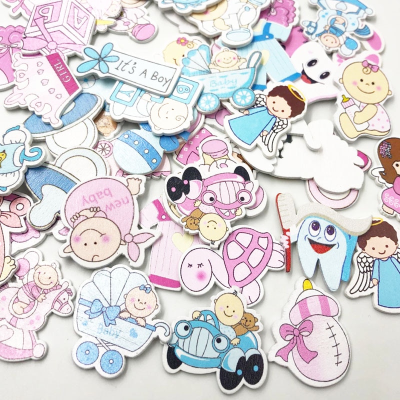 30 stuks cartoon baby zonder gaten naaien houten knopen willekeurige gemengde decoratieve knopen flatback scrapbooking maken  wb622