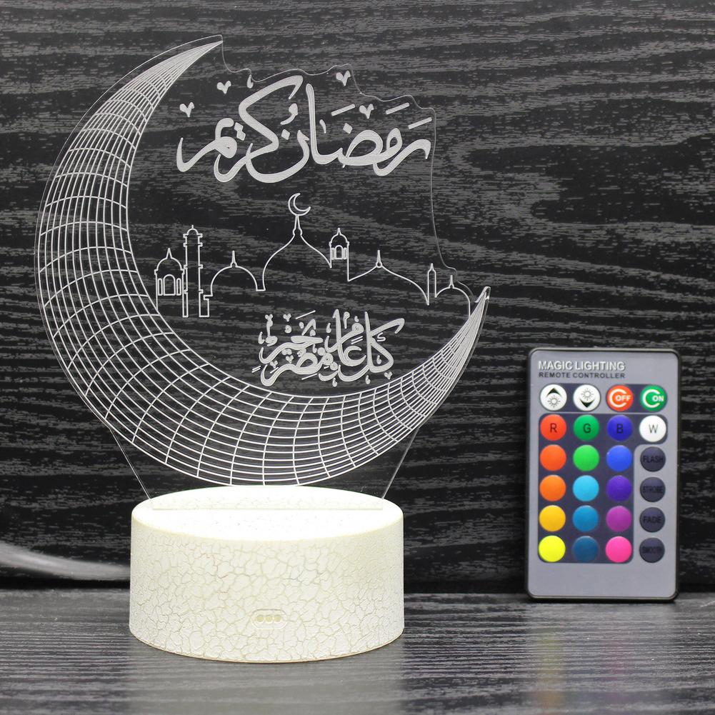 Ramadan Decoratie Led Verlichting Lamp Voor Thuis Desktop Lichten Maan Sterren Afstandsbediening Kleurrijke Lamp Islamitische Eid Mubarak Ramadan