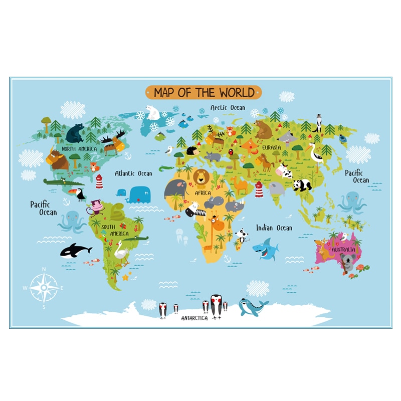 Carton Wereldkaart Poster Size Wanddecoratie Grote Kaart van De Wereld 80x52 Waterdichte canvas kaart kinderen slaapkamer Decoratie
