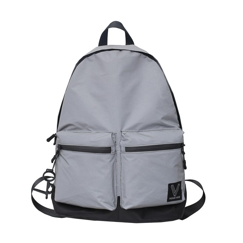 Hip Hop Streetwear Men's Solid Backpack Cool Youth Reflection Backpacks Waterproof Nylon Backpack Lightweight Bookbag for Men: Gray