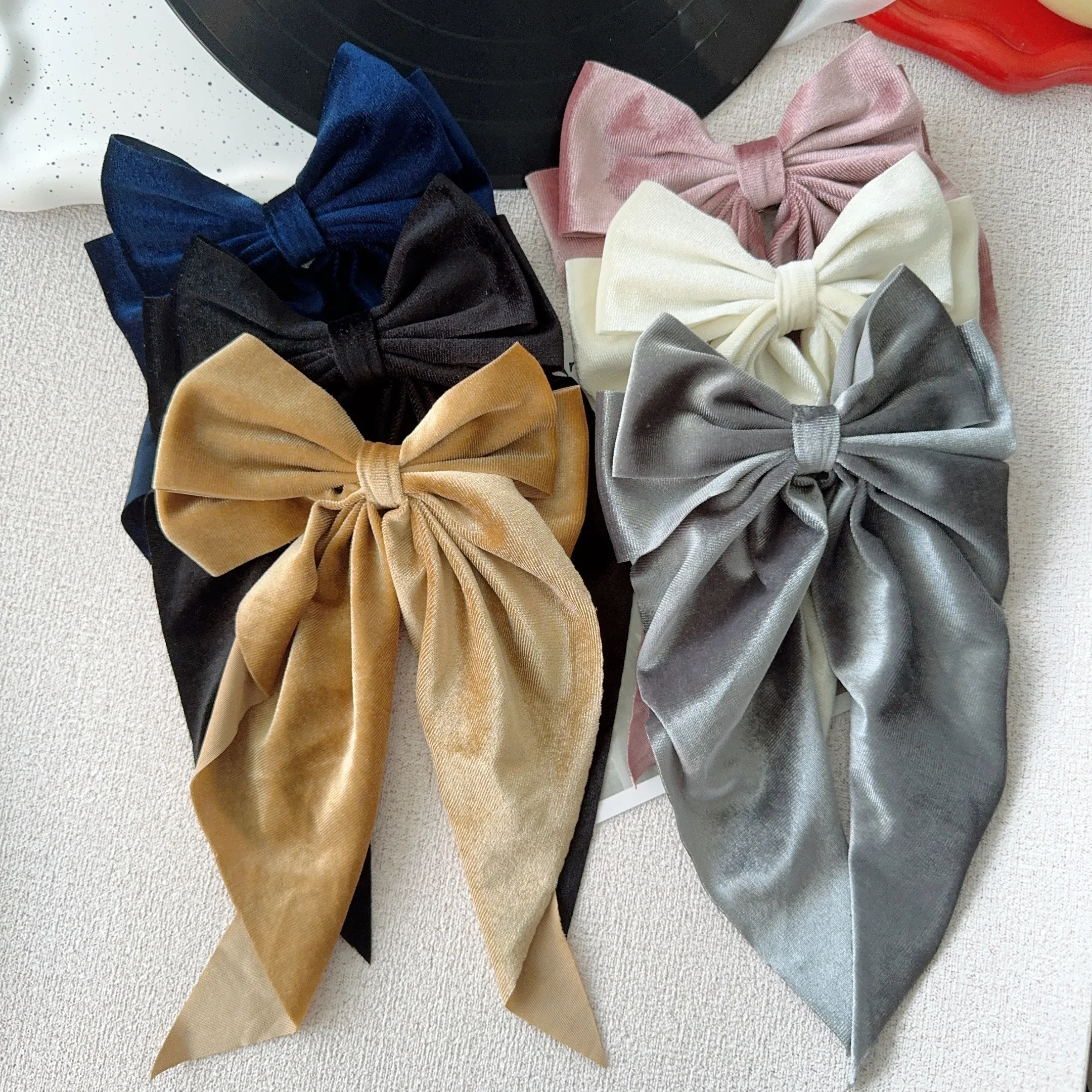 6 estilos de pinzas largas de satén con lazo grande para niñas, pinzas para el pelo para la cabeza trasera, color rojo Internet con el mismo temperamento, accesorios elegantes para el cabello