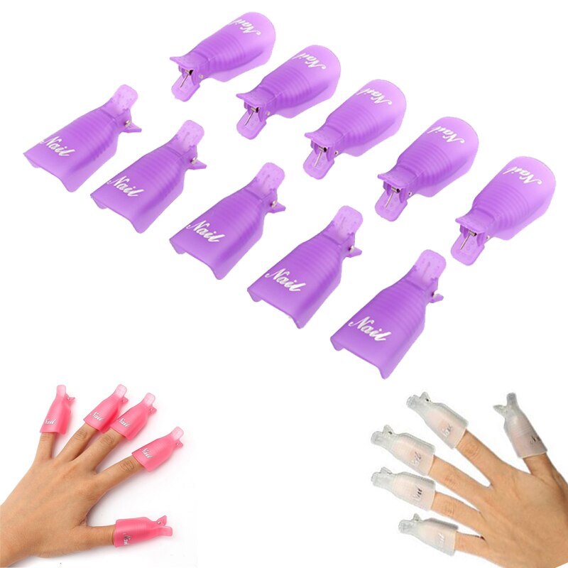 10 PCS Plastic Nail Art Losweken Cap Clip UV Gel Polish Remover Wrap Tool Nail Art Tips voor Vingers paars
