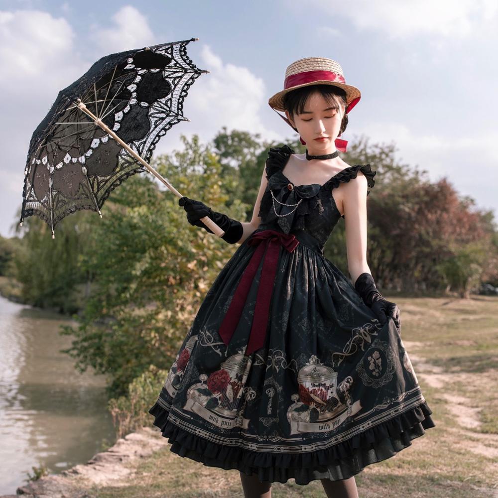 Lolita vestido JSK nightingale y rose vestido jsk estilo gótico oscuro vintage, victoriano princesa vestido de sin mangas lolita vestido