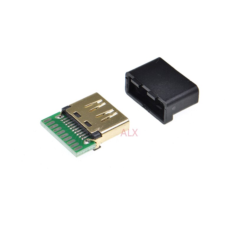 5 stk 19 pin 19p hdmi hun jack/socket stik med printkort loddetype med plastik skal