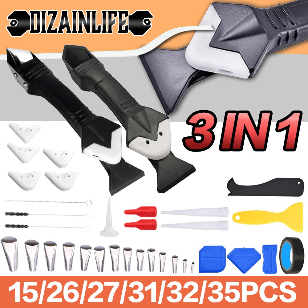 3 In 1 Silicone Sealant Remover Tool Scraper Caulk Mould Smooth Peel Finisher Scraper Grout Removal Useful Hand Tool Kit Set