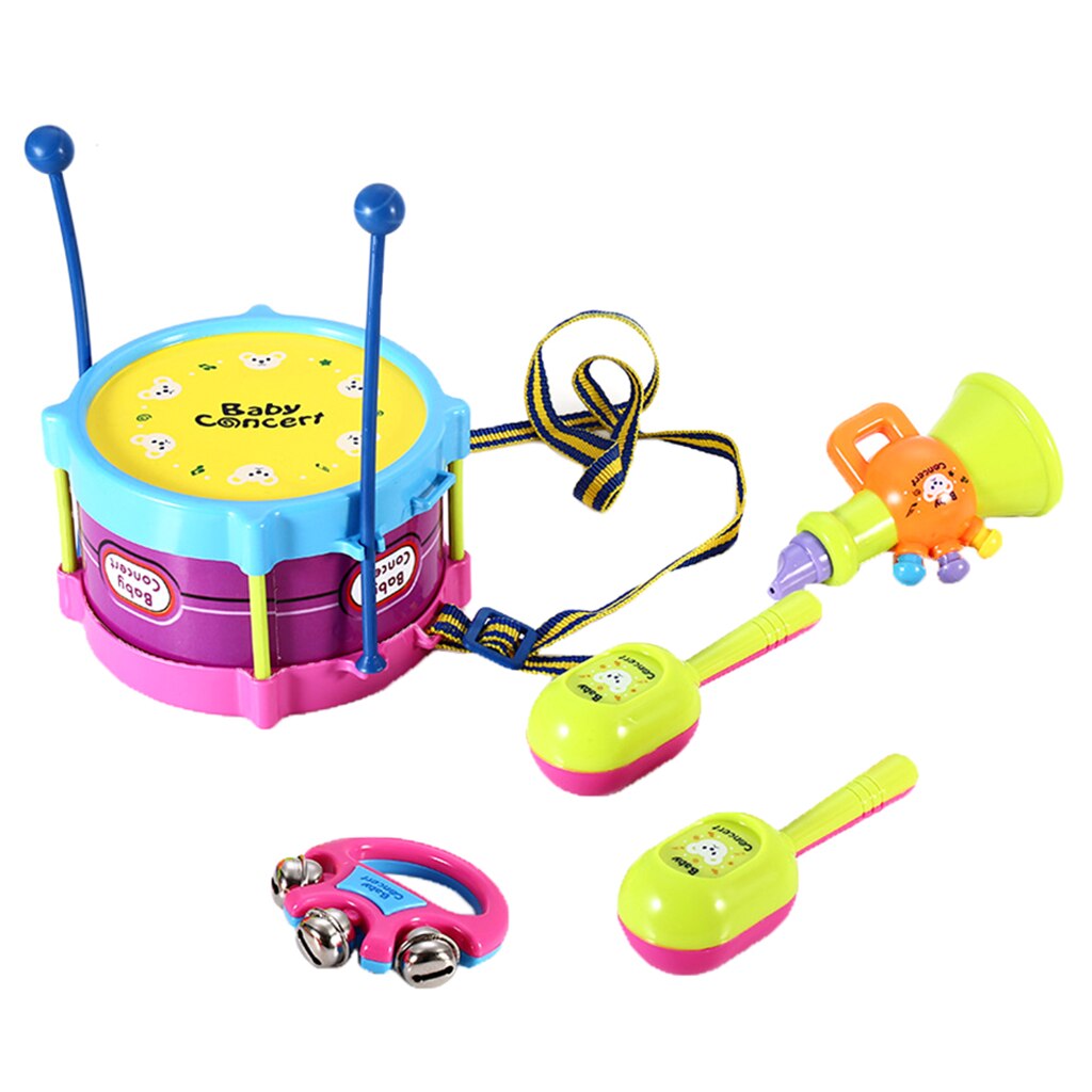 5 pièces tambour pilons Maracas hochets trompette enfants/bébé développement Instrument de musique jouet Playset