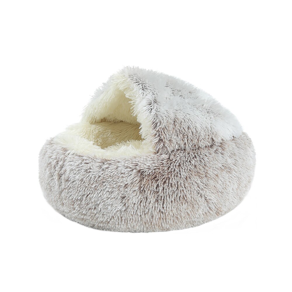 Fluffy Cat Bed House Plush Round Cat Bed Cat Warm House Soft Long Plush Puppy Cat Cushion Mat Sleeping Bed Cat Supplies: Gray / 50x50cm