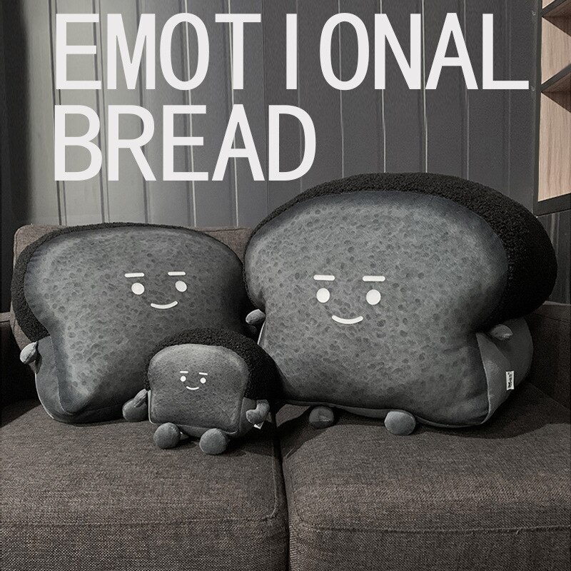 Cute Toast Bread Plush Pillow Toys Black Bread Pineapple Buns Chocolate Sauce Strawberry Jam Emotional Bread Soft Stuffed Toy