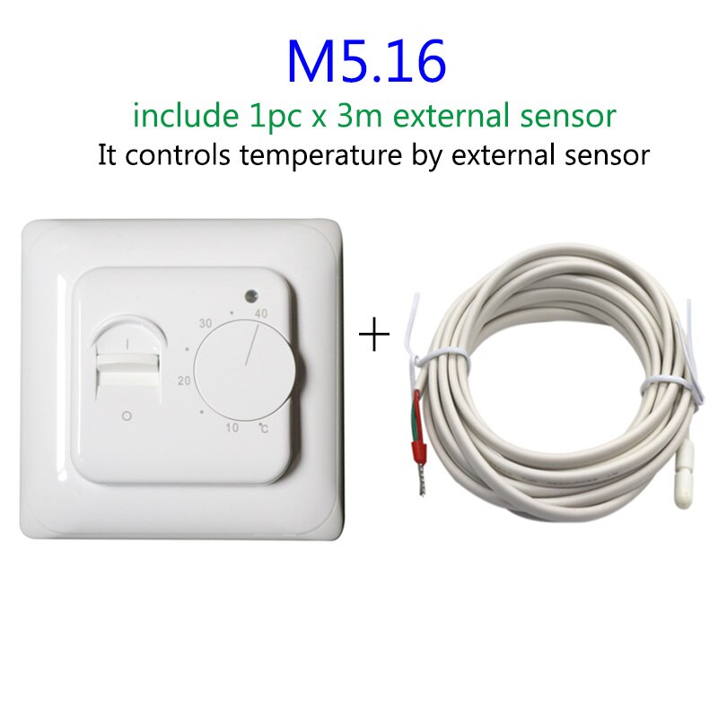 M5 Room Floor Heating Thermostat Mechanical Temperature Controller Infrared Warm Floor with 3m External NTC Sensor Probe: Silver