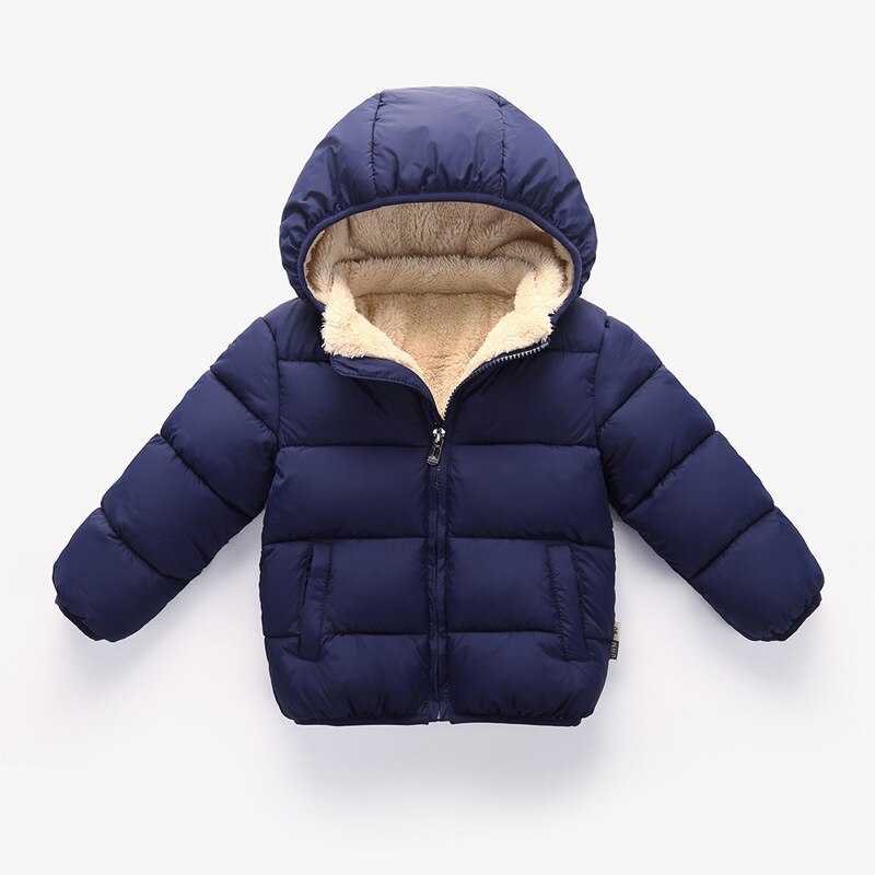 Fleece vinterparkas barn varma kläder för flickor pojkar varma tjock sammet barnkappa baby ytterkläder spädbarnsöverrock: Mörkblå / 4t
